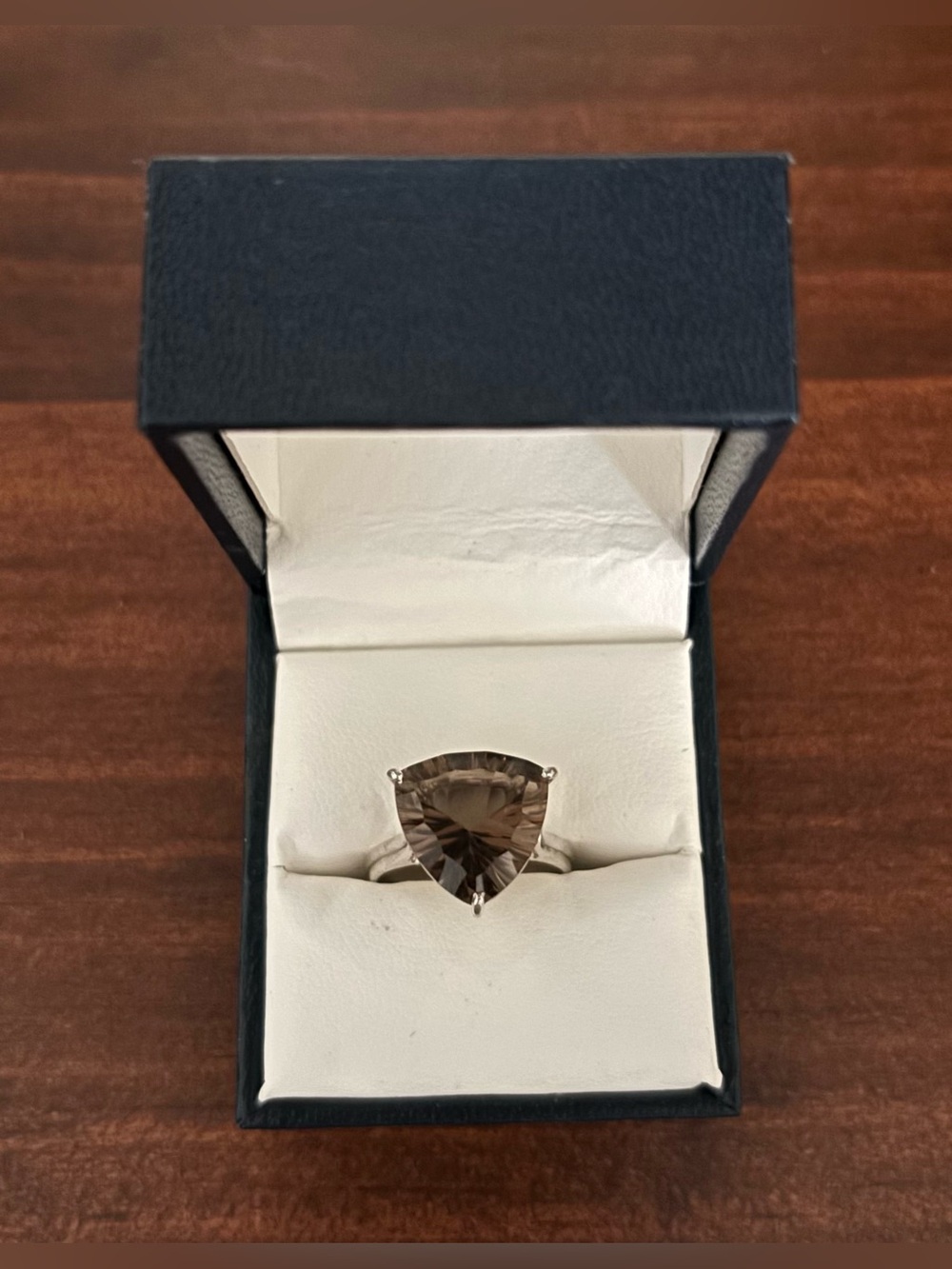 Genuine smokey topaz and 925 silver ring